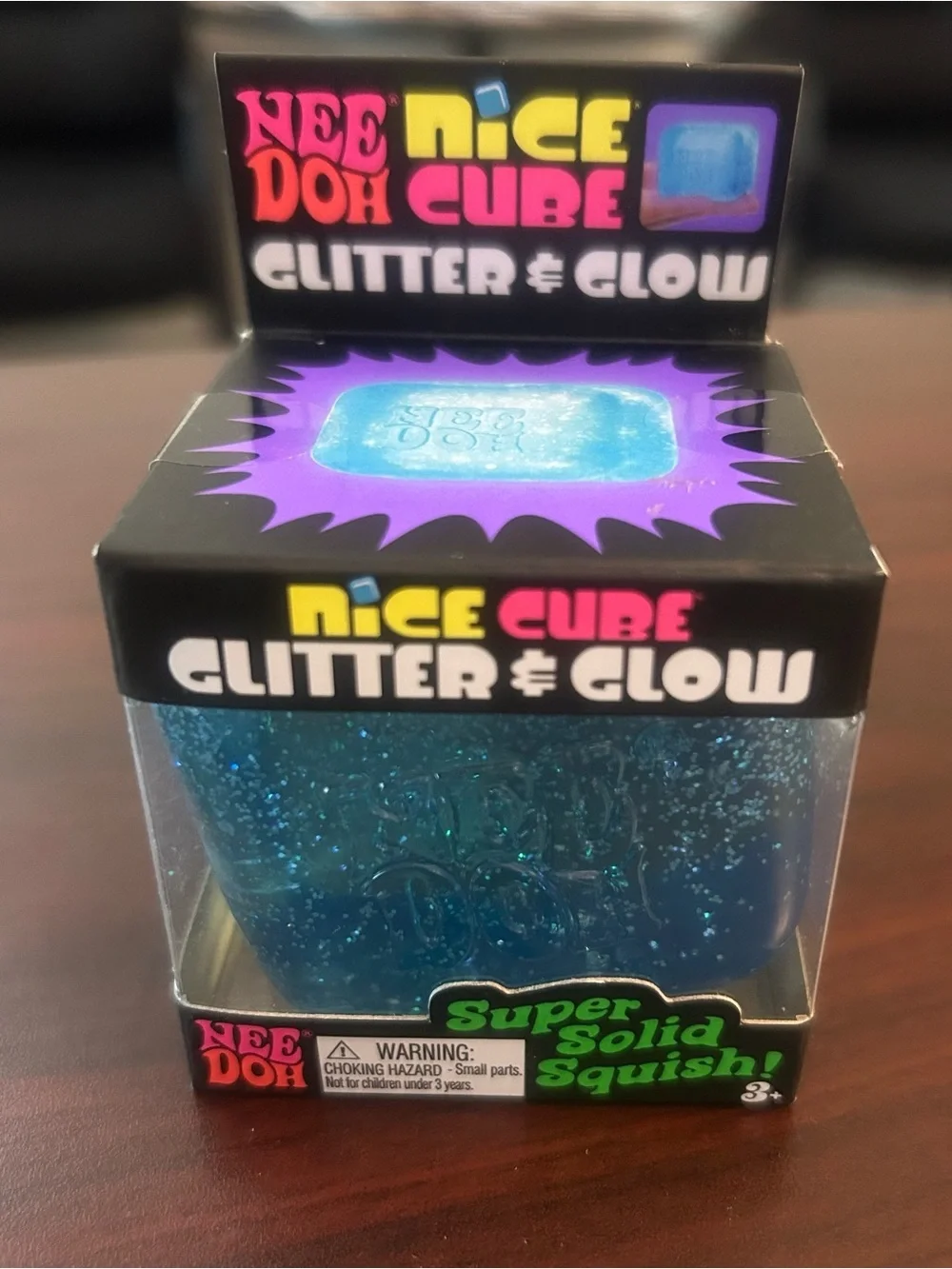 NeeDoh by Schylling - Blue Nice Cube Glitter & Glow Super Solid Squishy